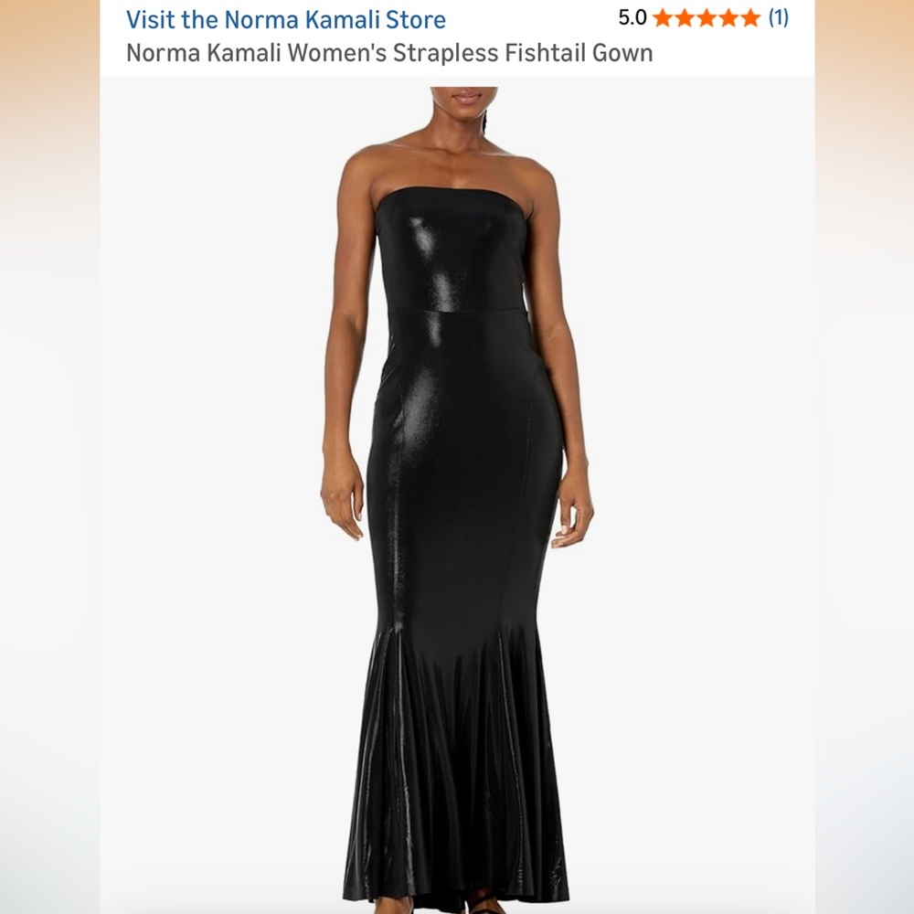 Norma Kamali Shiny Black Strapless Gown